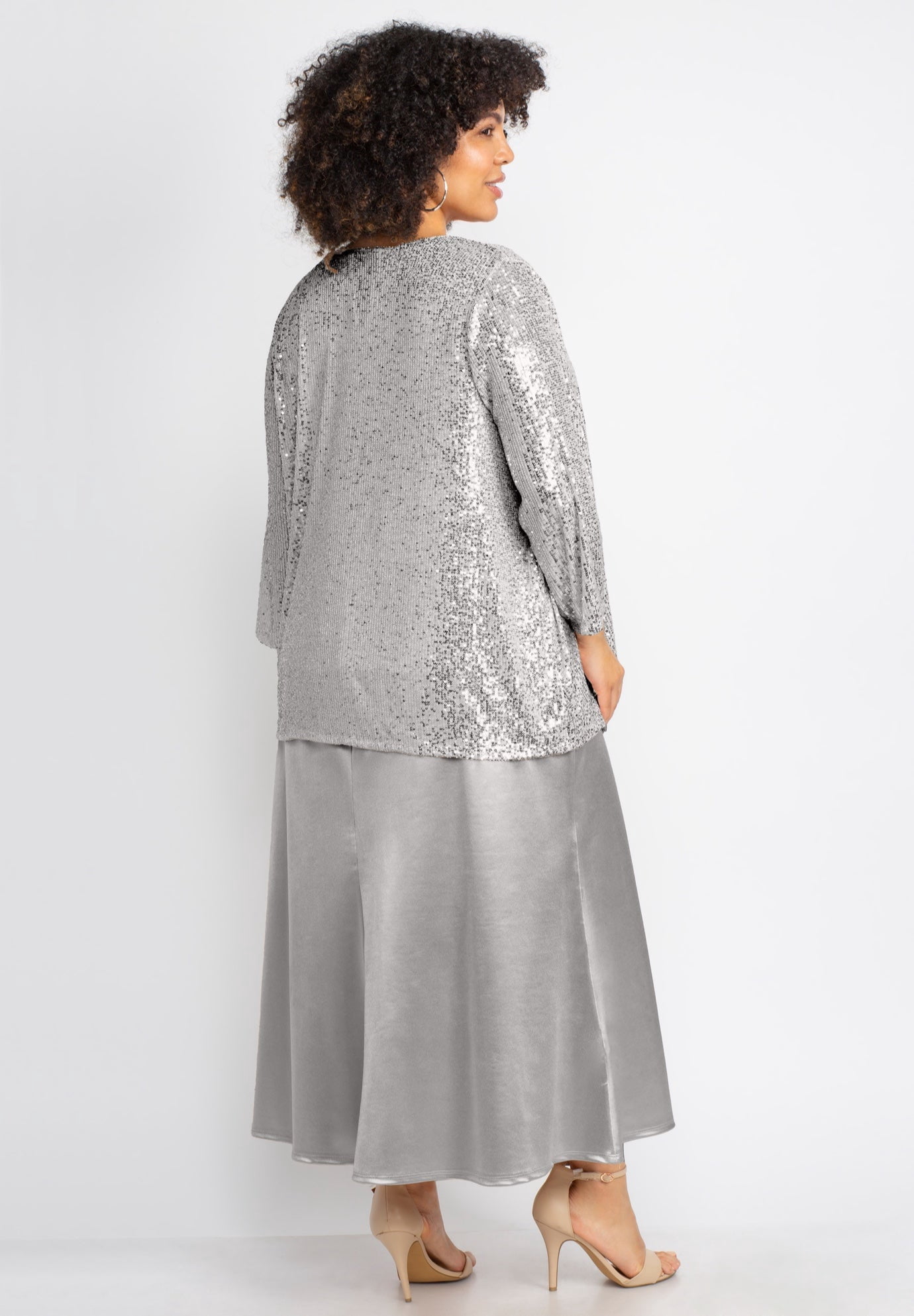 Catherines Women's Plus Size 2-Piece Sequin & Charmeuse Jacket Dress Set