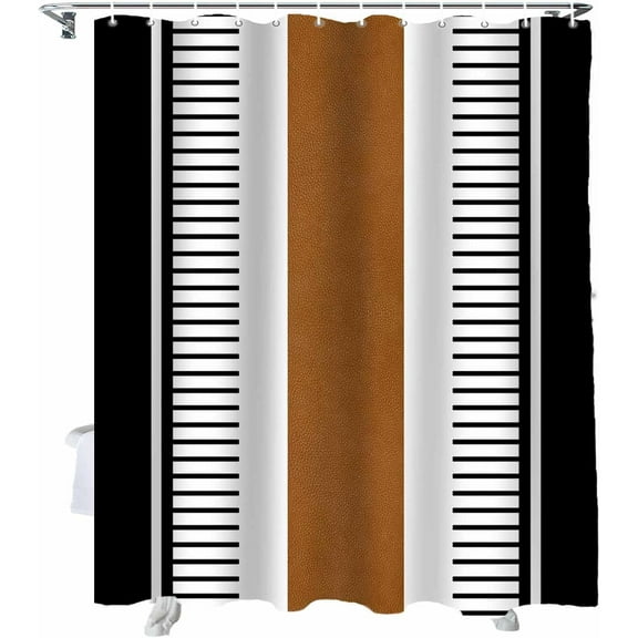 Shower Curtain Black Brown Stripe Shower Curtains for Bathroom Decor Boho Style Shower Curtain Sets with Hooks Waterproof Fabric Bath Curtain Extra Long 72" X 84"