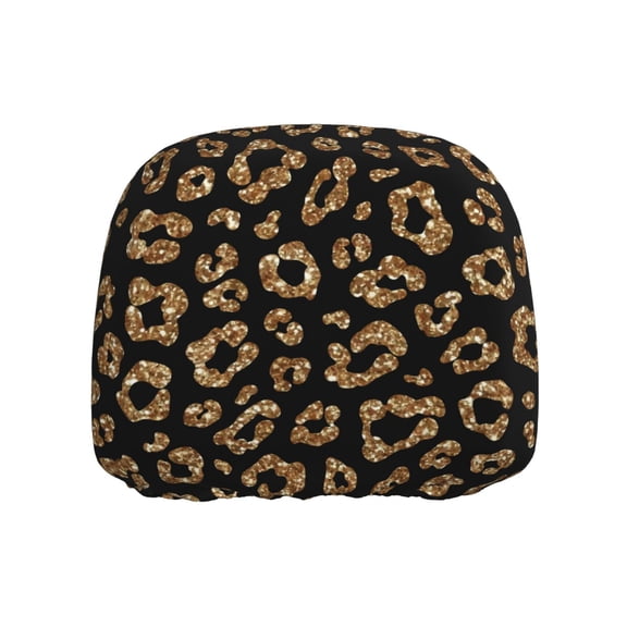 2 Breathable Soft Car Seat Headrest Covers Universal Accessories And Decorations Gold Glitter And Black Leopard