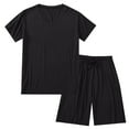 thumbnail image 4 of Aobny Comfy Men's Pajamas 2 Piece Black Modal Sleepwear Sets V-Neck Short Sleeve Short Solid Pjs for Adult Spring, 4 of 4