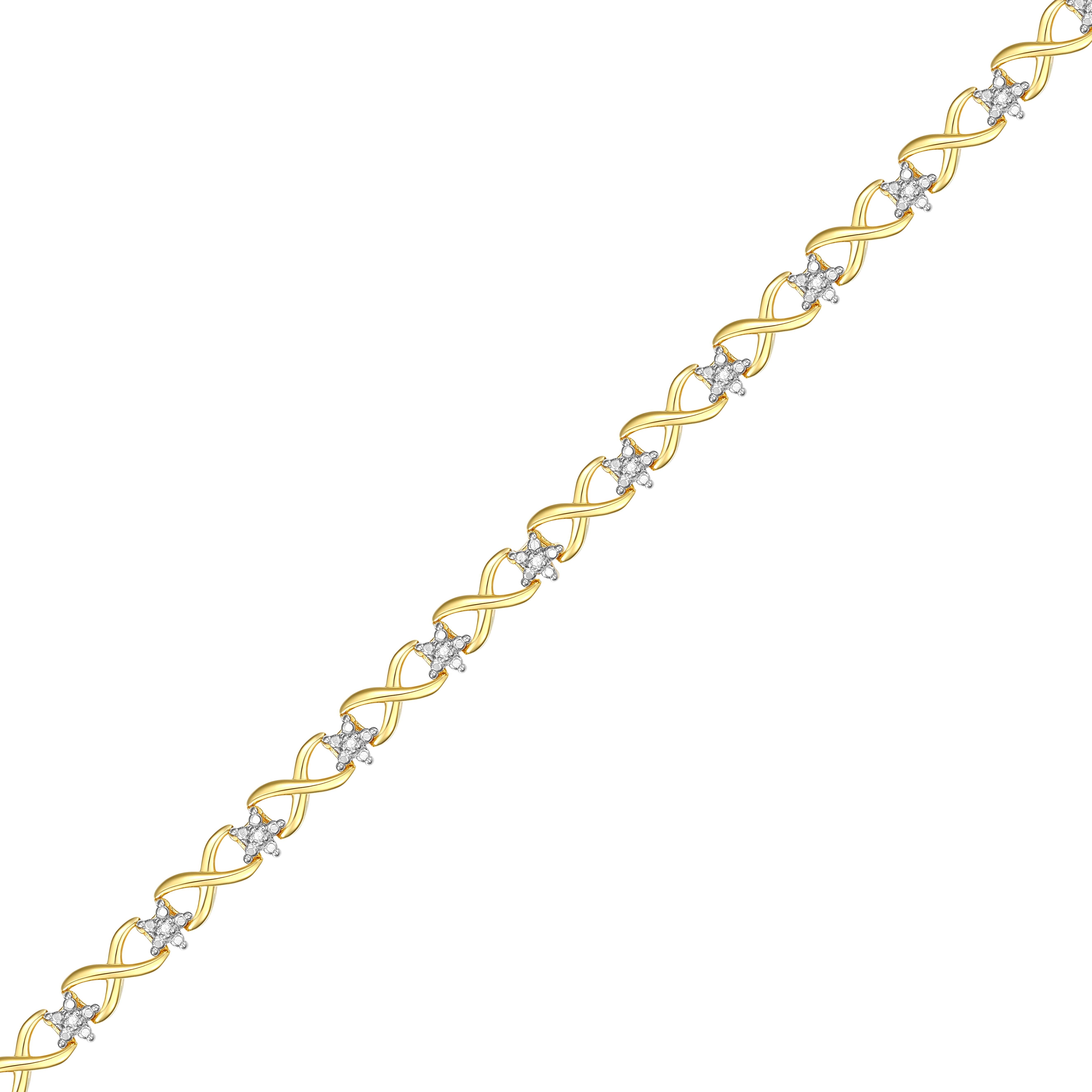 Forever Facets 1/10 cttw Diamond Infinity Station Tennis Bracelet in 18k Yellow Gold over Sterling Silver, Adult Female