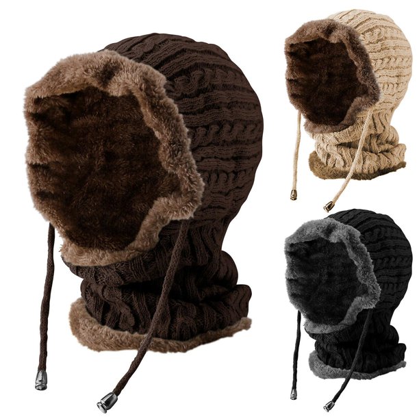 Gorro redondo pequeño tejido de invierno para hombre y mujer, bufanda, envoltura para el cuello, protector polar cálido para la cara y los oídos todo en uno