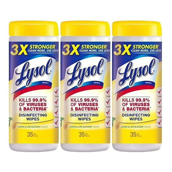 Lysol Disinfecting Wipes, Lemon and Lime Blossom, 3 Packs of 35 Wipes, 105 Total.