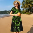 thumbnail image 4 of Fotbe DINOSAUR IN SPACE Vestido Largo de Moda para Mujer, Vestido Tipo Camiseta con Manga Corta y Estilo Casual a Rayas y Bloques de Color, 4 of 6