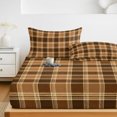 thumbnail image 6 of Twin XL Size Fitted Sheet Set - Brown Checkered 2 Piece Bedding Sets 16" Deep Pocket Fitted Sheet with 1 Pillowcases, Modern Farmhouse Brwon Buffalo Plaid Brushed Microfiber Hotel Luxury Bed Sheets, 6 of 9