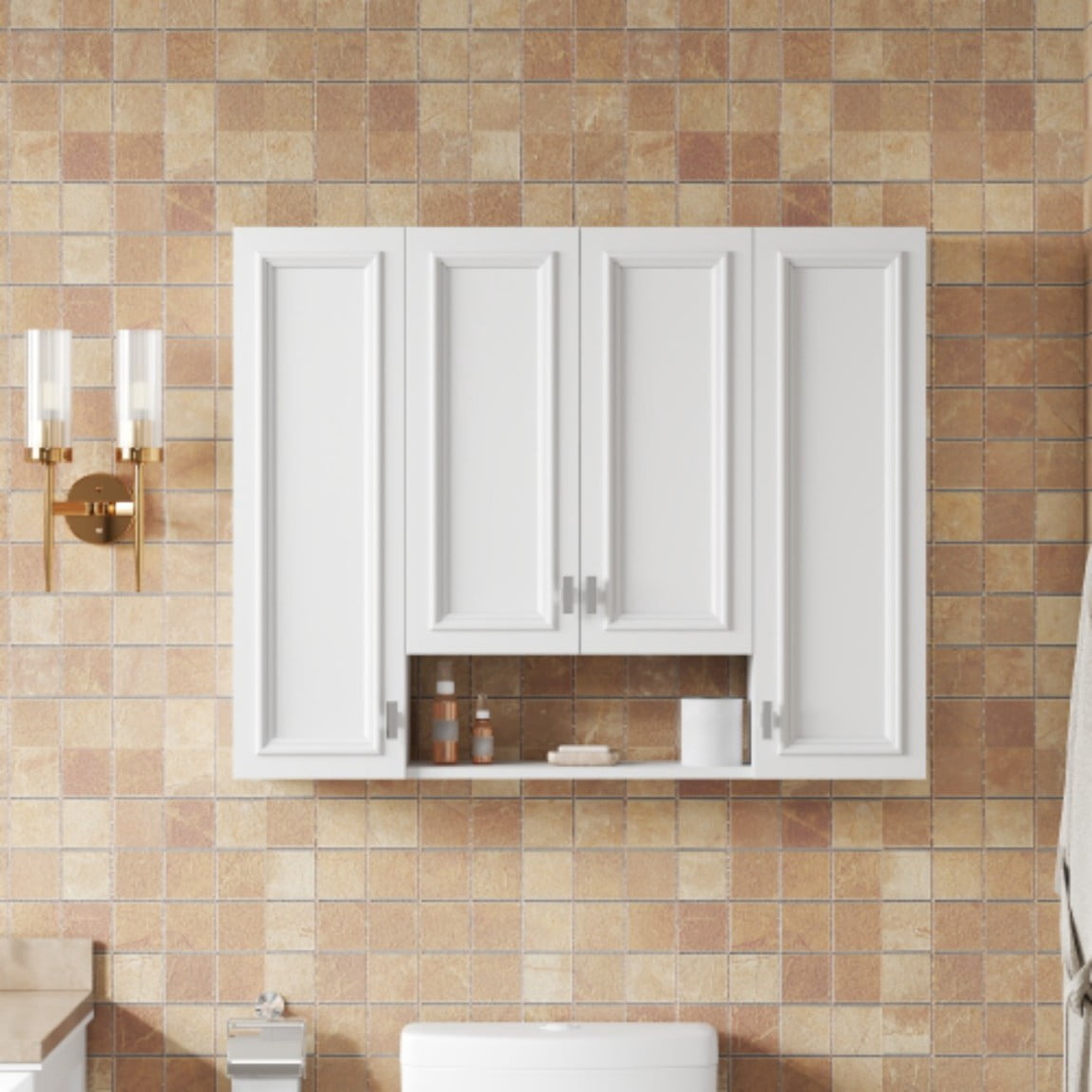 36" Wall Mounted Medicine Cabinet with 5 Adjustable Shelves, Bathroom Storage Cabinet with Open Shelving, Soft Close Hinges, Modern Bathroom Organizer, White