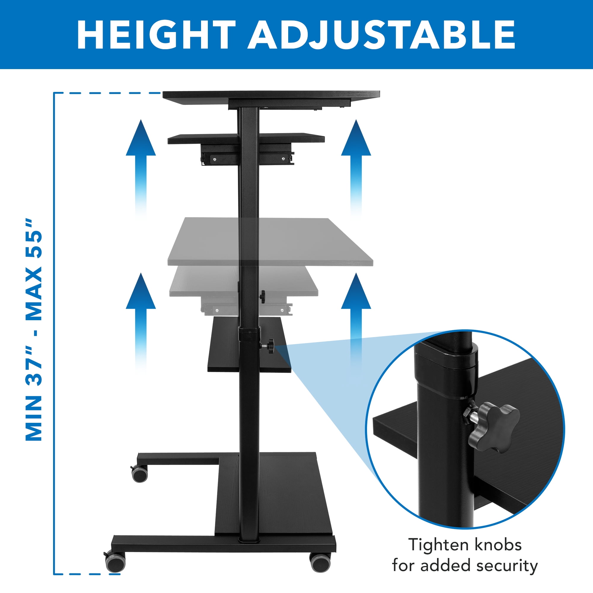 Mount-It! Mobile Standing Desk with Retractable Keyboard | Sit Stand Computer Cart