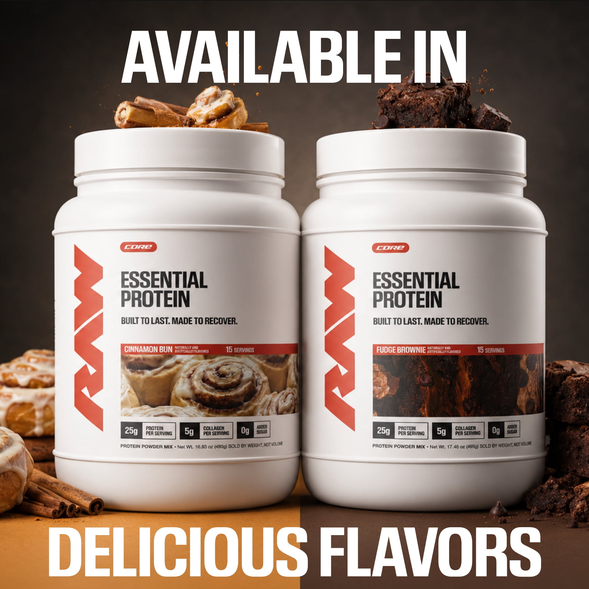RAW Nutrition Essential Protein Powder, 25g Protein, Cinnamon Bun , 15 Servings