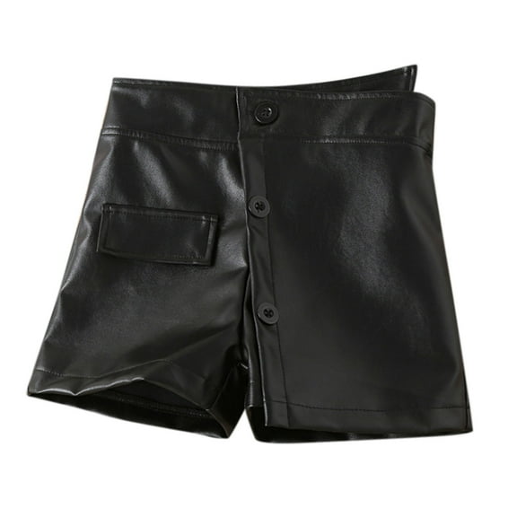 Generic Kids Toddler Child Baby Girls Patchwork PU Leather Shorts Pants Outfit Spring Summer Autumn Clothes for Holiday Party Leisure(4-5 Years Black)