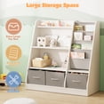 thumbnail image 3 of Hironpal Wood Kids Sling Bookshelf,Children Toy Storage Organizer Cabinet with 3 Cube Bins Fabric Drawers for Playroom Bedroom Nursery School, 3 of 7