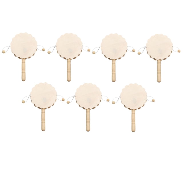 deevoka 7Pcs DIY Wooden Rattle Drum Mini Shaking Toy Handmade Decoration Hand Bell Blank