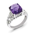 thumbnail image 1 of 925 Sterling Silver Rhodium-plated Checker-Cut Amethyst and Diamond Ring, 1 of 2
