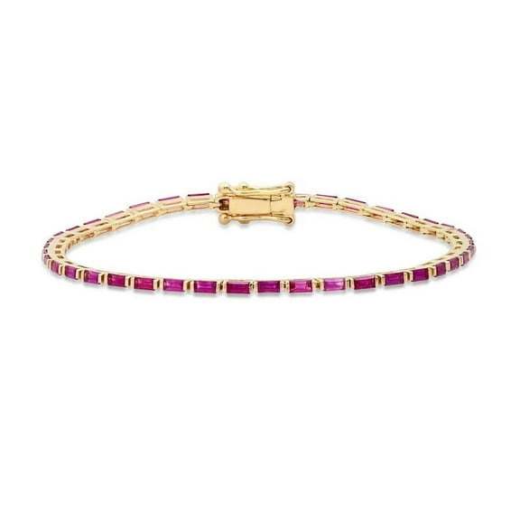 Baguette Ruby Tennis Bracelet / Baguette Emerald Tennis Bracelet / Baguette sapphire Tennis Bracelet / 14K Gold Emerald Bracelet/ Genuine Emerald Bracelet/ Anniversary Gift Stackable Bracelet