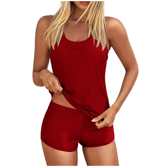 Busydd 3 Piece Swimsuits for Women Scoop Neck Tanks Bras and Boyshorts Tankini Fashion Solid Color Womens Bathing Suit L