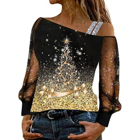 Black_Friday Christmas Clothes for Kids Fayshow0 Fashion Women Print Long Sleeve Comfortable Breathable Casual Shirt Tops