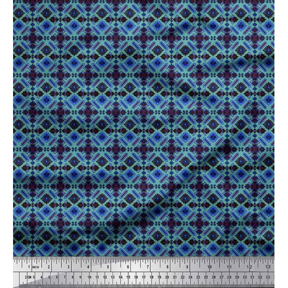 Soimoi Japan Crepe Satin Fabric Floral & Geometric Ethnic Print Sewing Fabric Yard 42 Inch Wide
