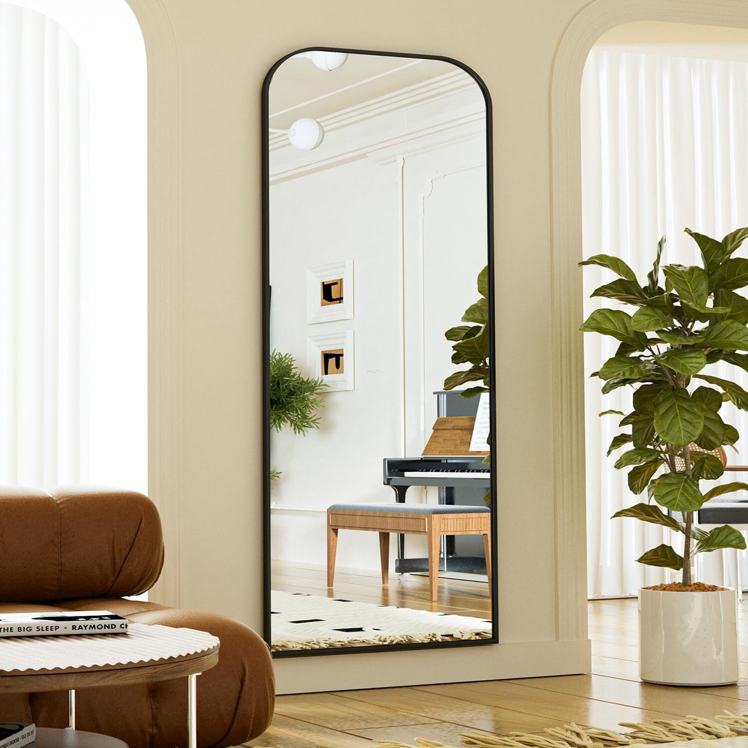 Anyrose 71"x26" Full Length Mirror Rounded Top Floor Mirror with Stand,Black