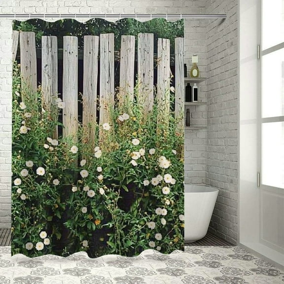 BCIIG Flowers Wooden Fence Overgrown Washable Shower Curtain 100% Polyester 36"x72