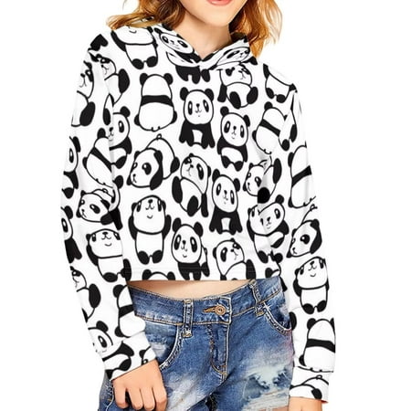 

Renewold 7-8 Years Kids Hoodies for Youth Girls Lovely Pandas Print Cute Cropped Hoodied Crop Tops Long Sleeve Pullover Sweatshirts Winter Outside Active Blouse
