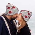 thumbnail image 5 of Picia Leaves And Anemone Flowers In Red Grey Pattern Knitted Beanie Hat for Men and Women , Unisex Winter Warm Stretchy Knit Cap Thick Fisherman Beanies Cuffed Plain Skull Caps, 5 of 6