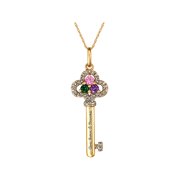 Keepsake Personalized Family Jewelry Family Key Pendant with Birthstones available in Sterling Silver, Gold over Silver, Yellow and White Gold