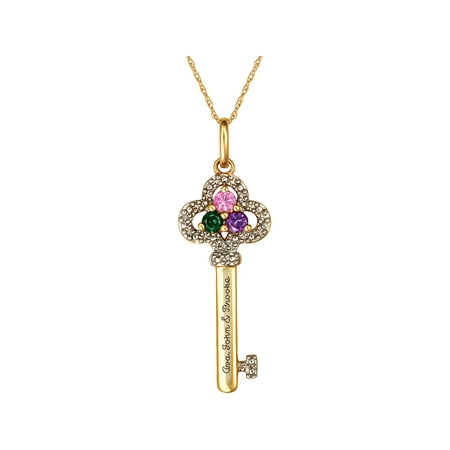 Personalized Engraved Keepsake Keepsake Personalized Family Jewelry Family Key Pendant with Birthstones available in Sterling Silver, Gold over Silver, Yellow and White Gold ()