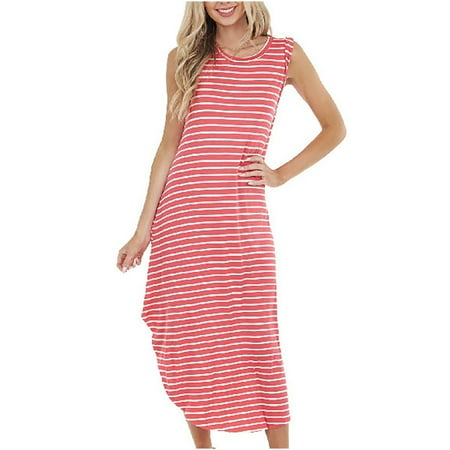 

COBKK Womens Dresses Party Sleeveless Round-Neck Dress Summertime Fashion Women One-piece Sexy One-piece Dress Streak Long Dresses For Women Vacation Red L Belle Engagement Flapper Princess Dresses