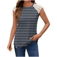 thumbnail image 1 of fatyb Débardeurs Rayés Femmes Dentelle Sans Manches T-Shirts Col Rond Tunique Décontractée Blouses d'Été Amples, 1 of 5