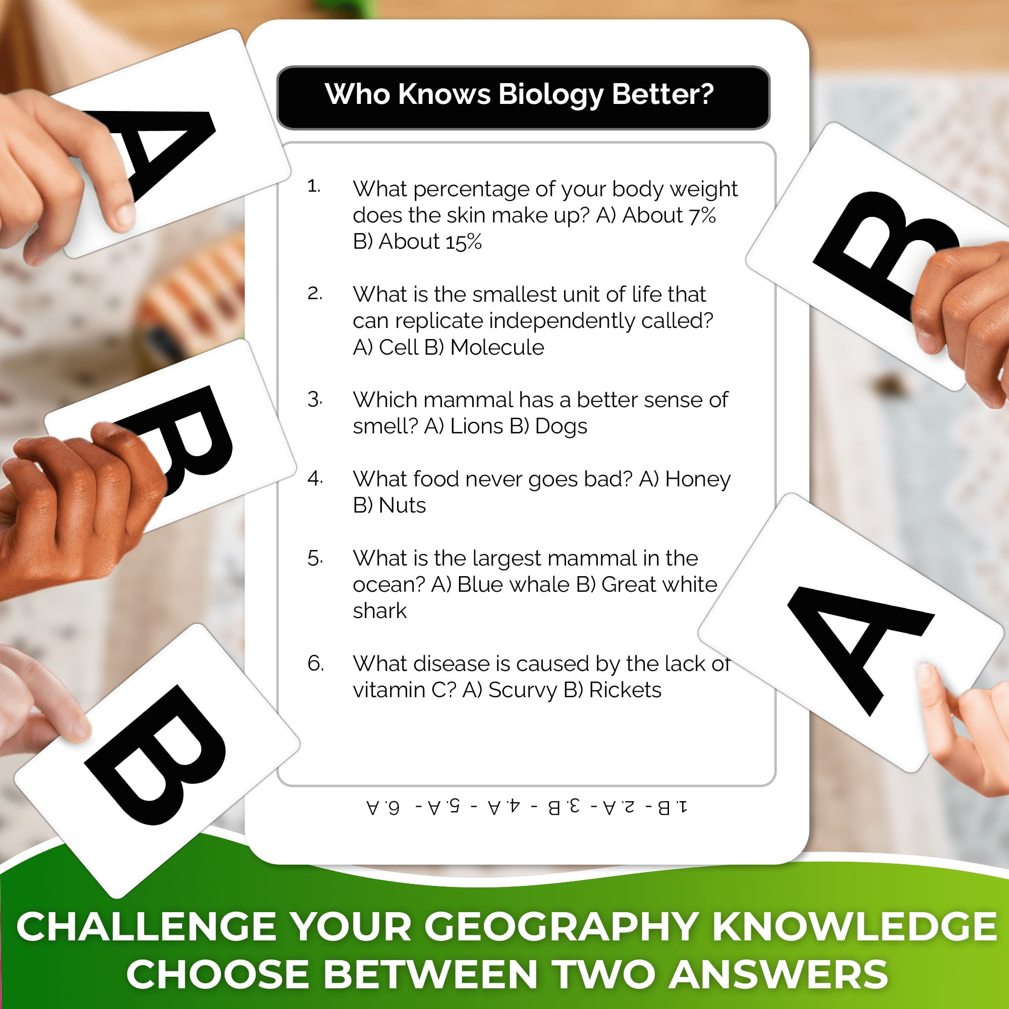 Quokka Board Games for Kids 8-12 - Educational Trivia Card Game for Kids Age 8+ - Who Knows Biology Better?