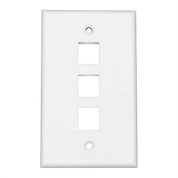 Cat6 Keystone Jack 3 Port Wall Plate - Ethernet Cable 3 Port Faceplate for Outlet in White with Screws, 10-Pack Low Profile, New