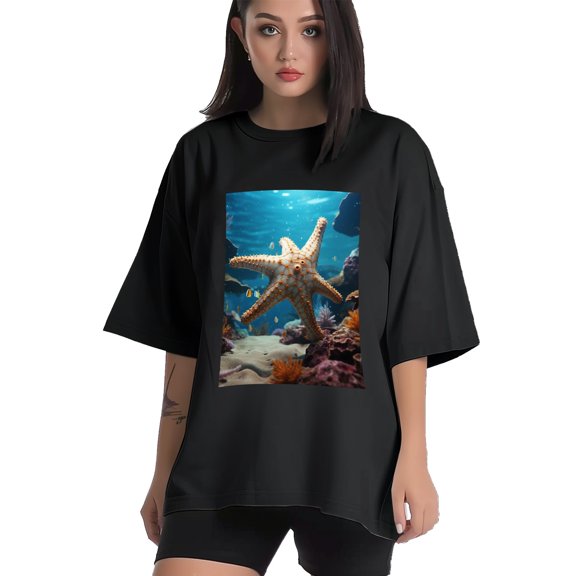 Plus Size Shirt for Women Black Tops for Women Short Sleeves Shirt for Women Starfish2 T Shirt Crewneck Shirt for Women XS