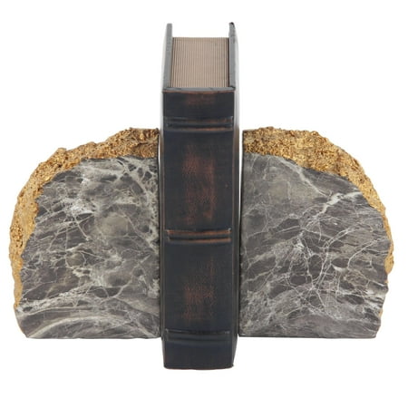 CosmoLiving by Cosmopolitan 5" Geode Gray Polystone Bookends with Gold Detailing (Set of 2)
