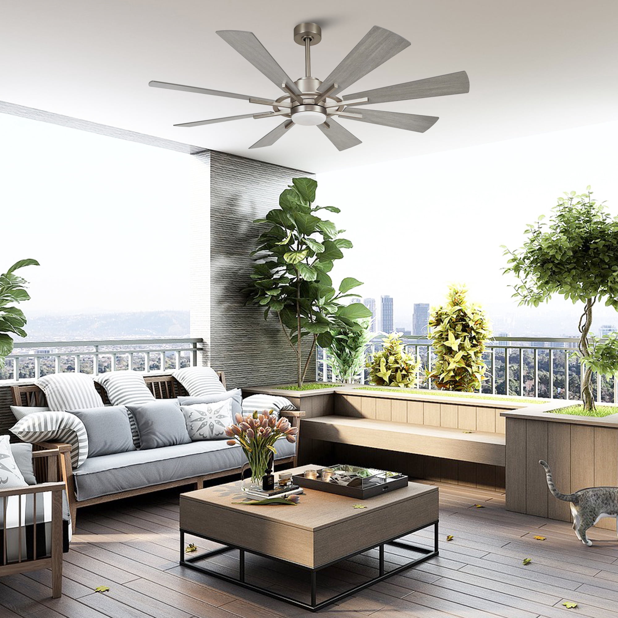 Parrot Uncle 60 inch Satin Nickel Ceiling Fan with LED Light and Remote Control