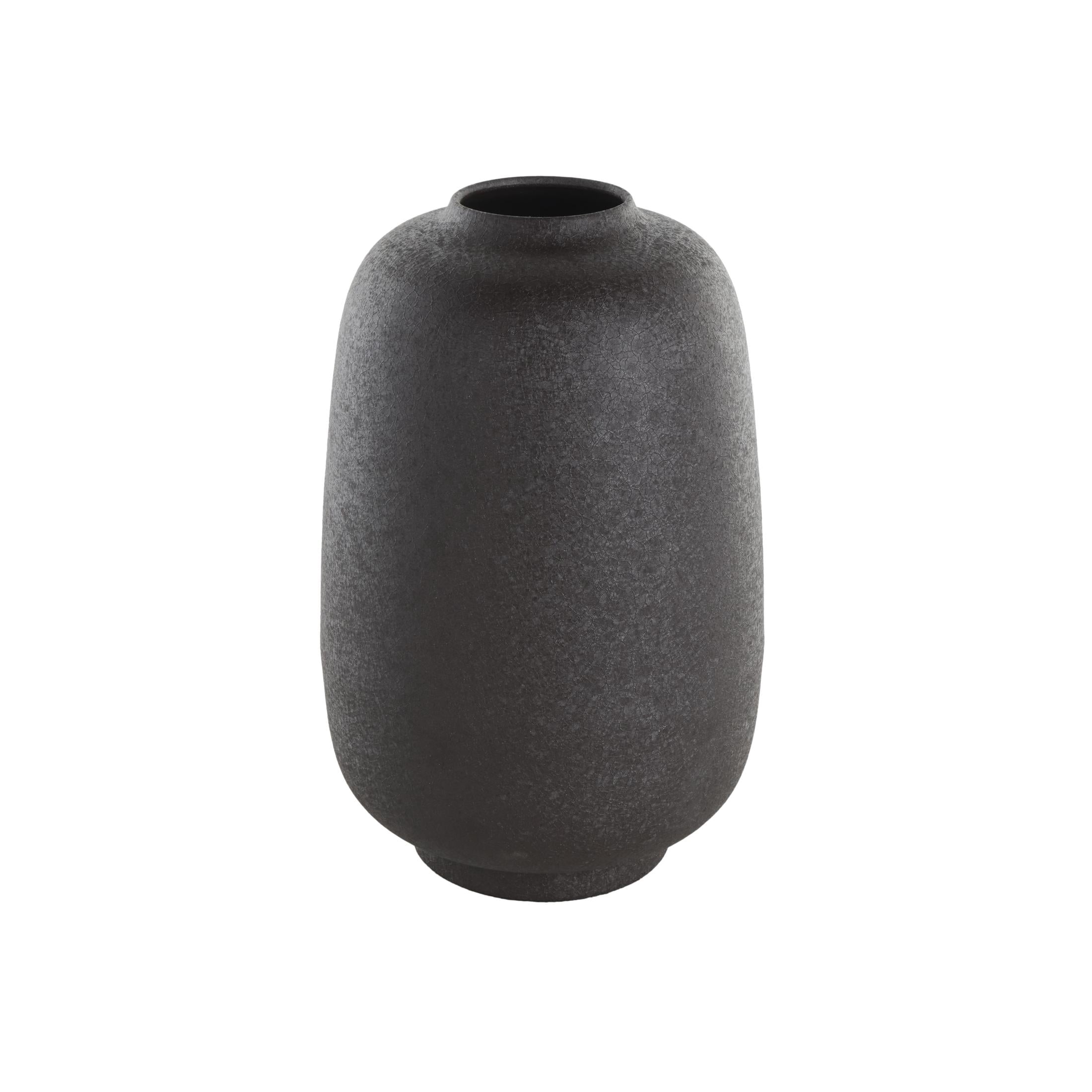 DecMode 12" Textured Rounded Black Metal Vase