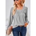 thumbnail image 5 of Solid Color Square Neck Pleated Detail Long Sleeve Blouse for Women Gray 2X-Large, 5 of 5
