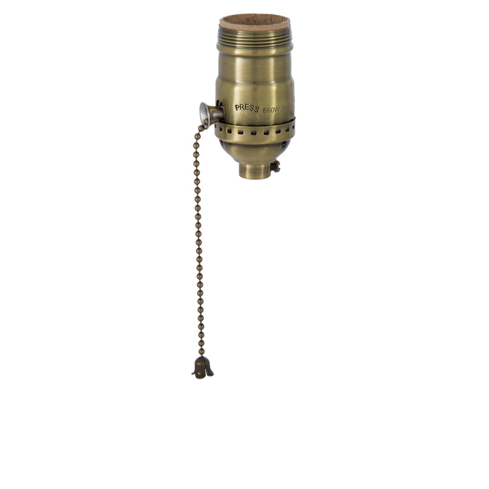 B&P Lamp® Brass Pull Chain Socket, Antique Brass Finish, Pull Chain, On