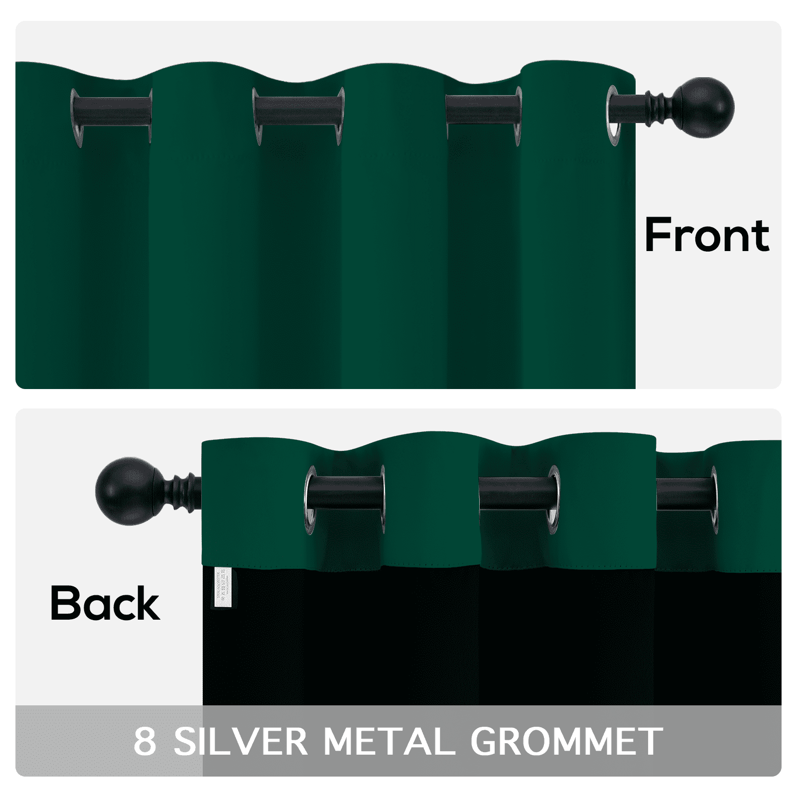Yakamok 100% Blackout Curtains, Dark Green Curtains for Bedroom 84 inch Length with Black Backing Solid Grommet Panels for Living Room 2 Panels, 52Wx84L