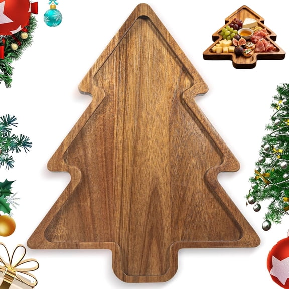 Wood Christmas Tree Charcuterie Board Tray Platter, Xmas Serving Tay for Christmas Holiday Kitchen Decor Decotarions Cutting Board Hostess Gifts