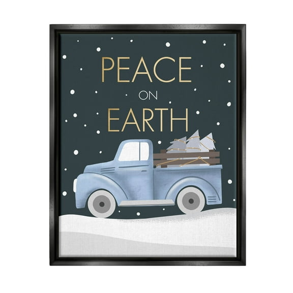 Stupell Industries Peace On Earth Snowy Truck Graphic Art Jet Black Floating Framed Canvas Print Wall Art, Design by Louise Allen Designs