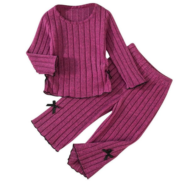 fatyb Girls Clothes Toddler 2 Piece Outfits Kids Long Sleeve Knitted Tops Matching Wide Leg Pants Sets