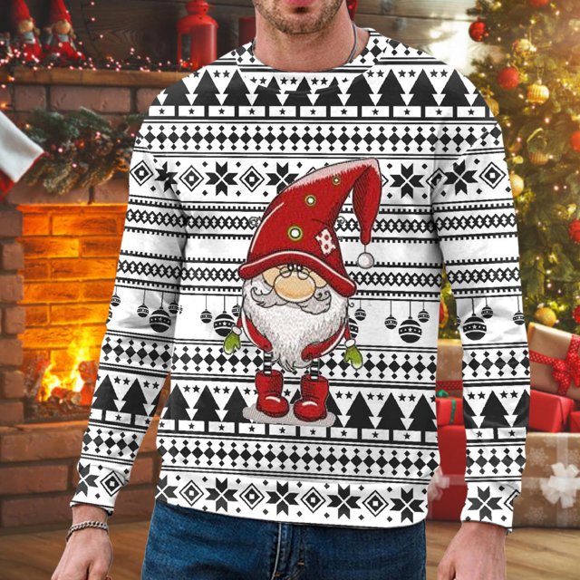 WILLBEST et Chandails en Molleton Hommes Automne et Hiver Tendance Décontractée Chandail Imprimé de Noël Col Rond Chandail à Capuchon