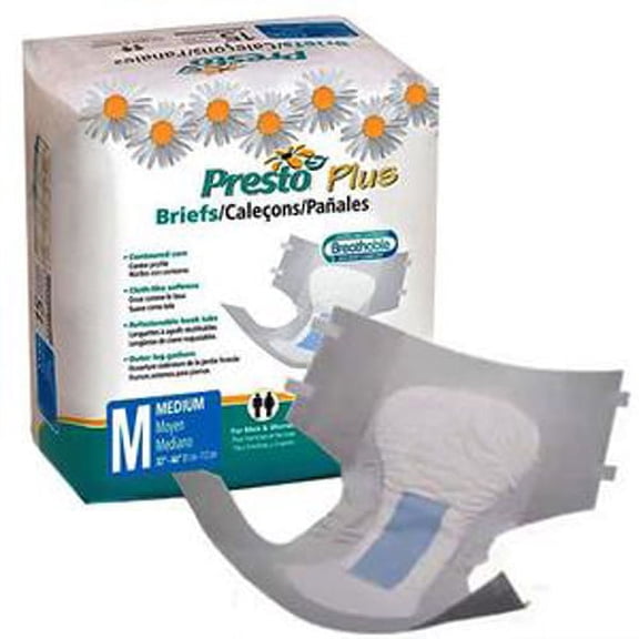 Presto Breathable Brief, Value Plus Absorbency, Medium, White-Pack of 20