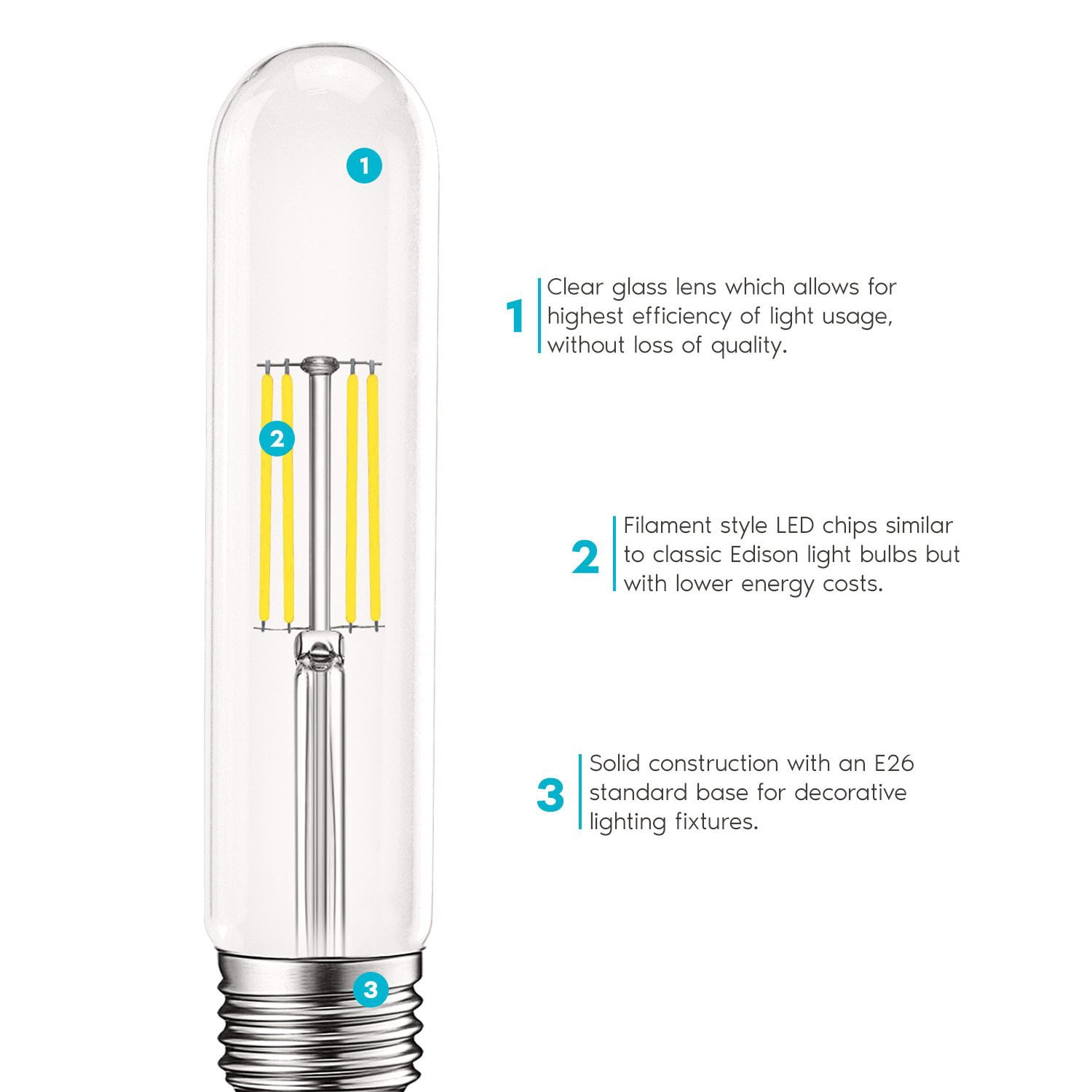 Luxrite Vintage T9 LED Tube Light Bulbs 60W Equivalent, 5000K Bright White, 550LM, Dimmable, 5W, UL, E26 Base 6 Pack