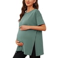thumbnail image 2 of T Shirts for Women Helii Casual Plus Size Breathable Soft Short Sleeve Crewneck T Shirts Loose Fit Split Side Shirts Maternity Pregnancy Tops (Green L), 2 of 5
