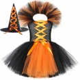 thumbnail image 3 of Disfraz de bruja malvada para Halloween para niños, fiesta de carnaval, disfraces de niñas, vestido de tutú de bruja malvada con sombrero y escoba mágica, 3 of 5