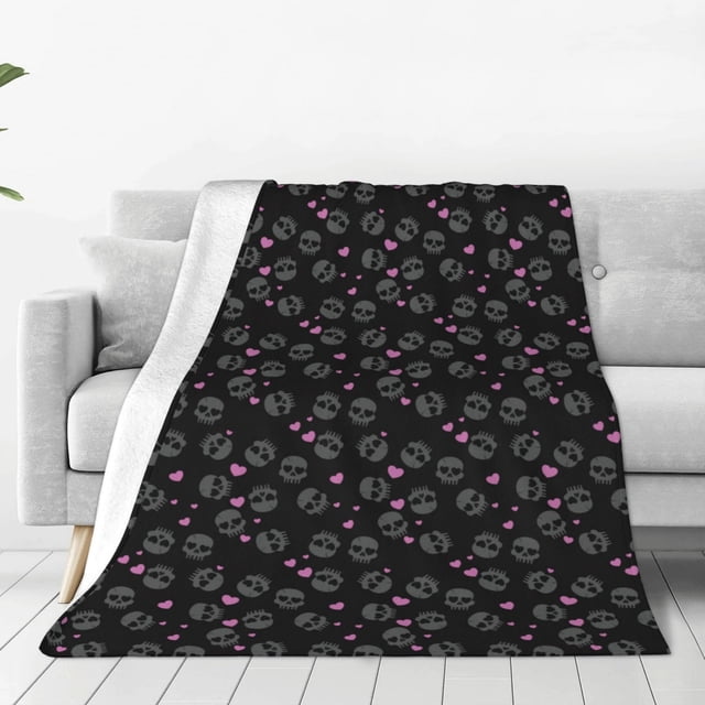 Fotbe Cool Skull Love Manta de Franela Acolchonada con Estampado, Súper Suave y Esponjosa, Extra Grande para Sofá, Cama, Uso Todo el Año-40"x30"