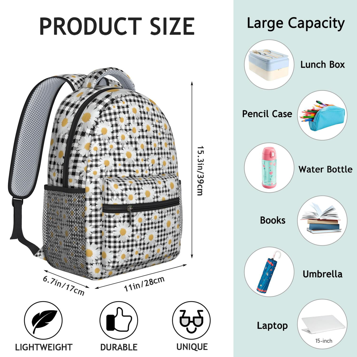 Daisy with Inspirational Quote Backpack - Retro & Aesthetic with Padded Back Panel