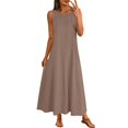 thumbnail image 2 of Uootdi Robes Maxi pour Femmes Col Rond Sans Manches Robes Amples avec Poches Décontractées Longues Robes d'Été pour la Plage Cadeau, 2 of 8