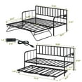 thumbnail image 3 of PORKISS Daybed with Trundle Bed and LED Light, Twin Bed Frame with Charging Station, Metal Sofa Bed with Strong Supports for Living Room, Bedroom, and Guest Room, Black, 3 of 10