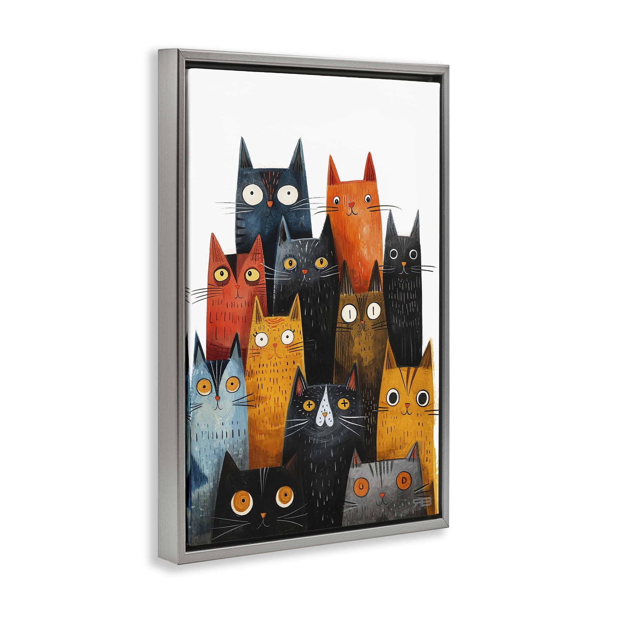 Stupell Industries Fun Peeking Cat Faces Animals & Insects Painting Gray Floater Framed Canvas Art Print Wall Art, 21 x 31
